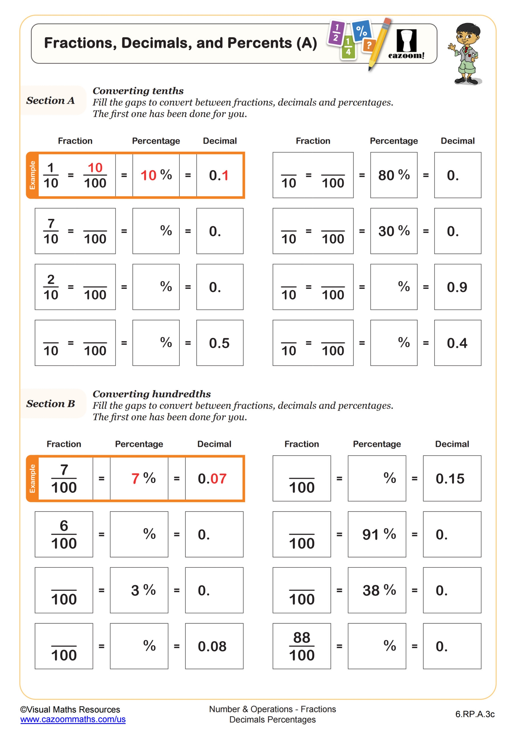 converting fractions to decimals to percents worksheet