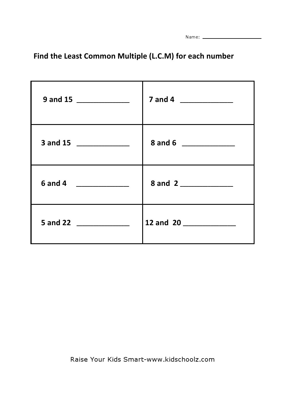 lowest common multiple worksheet