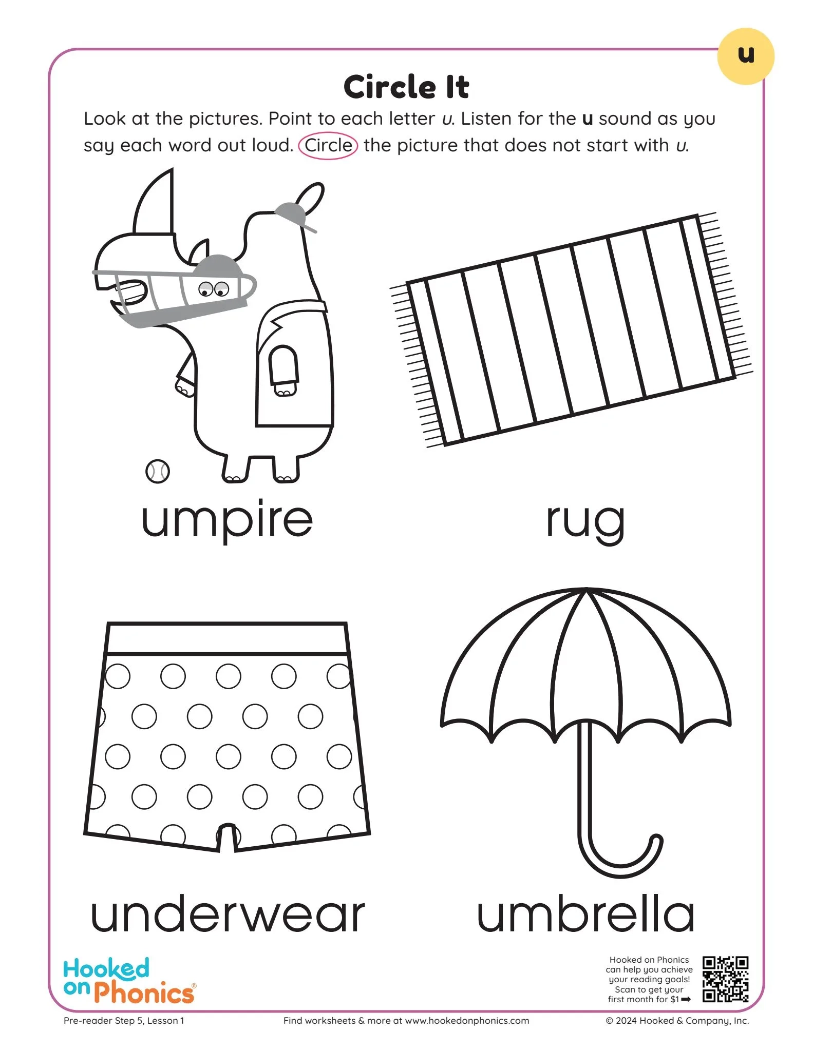 Letter U Circle It Worksheet Hooked On Phonics
