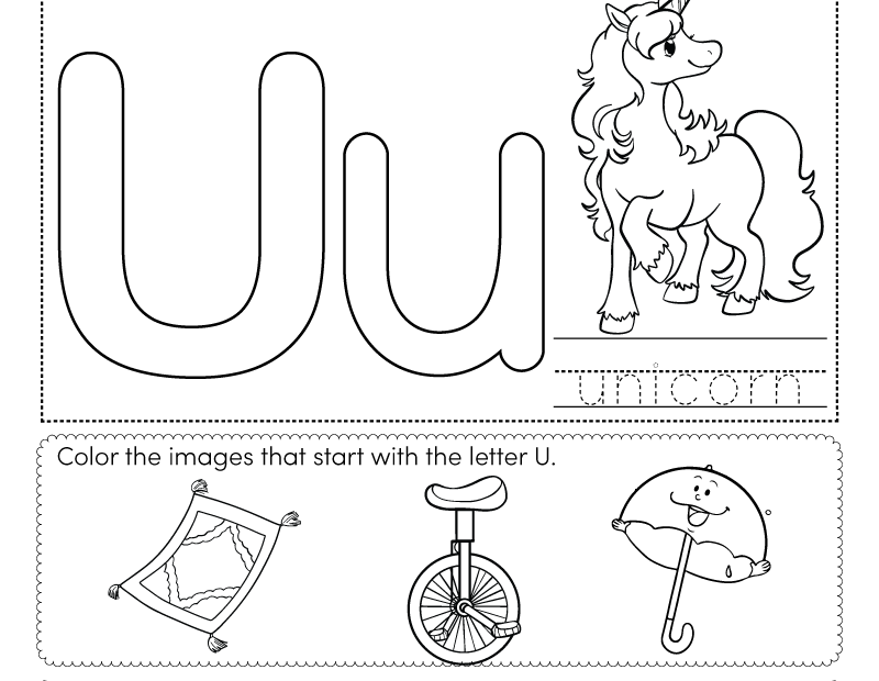 Letter U Coloring Worksheet Free Printable PDF