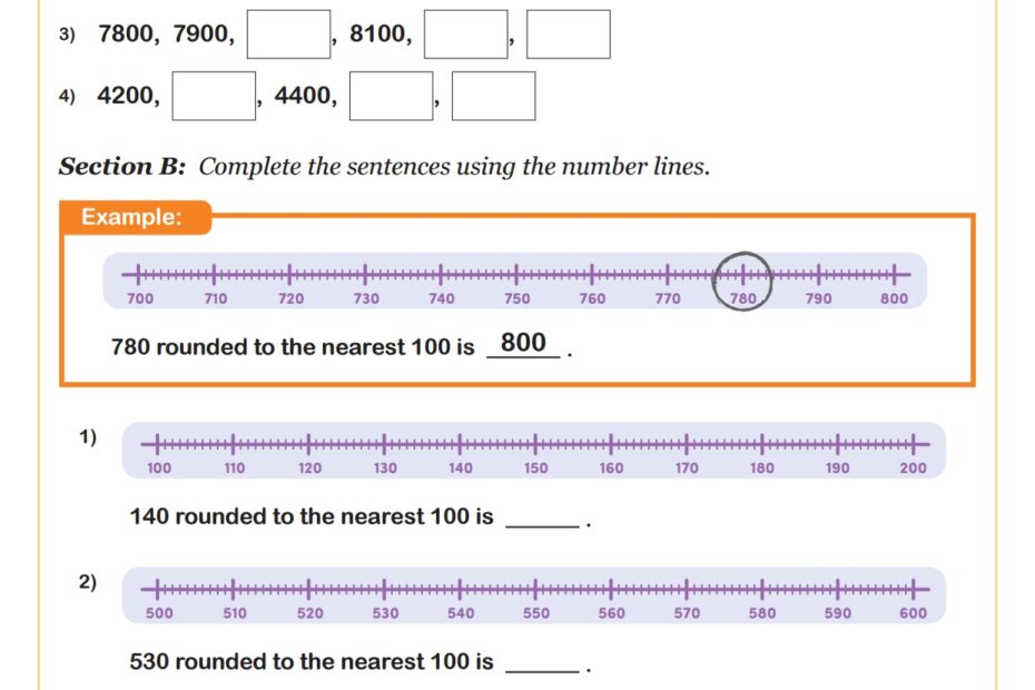 Rounding Numbers To The Nearest 100 Using Number Lines B PDF Printable Number And Operations Worksheets