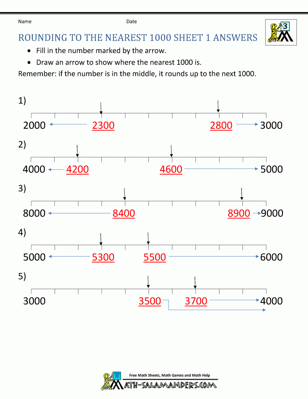Rounding To The Nearest 1000 Worksheets