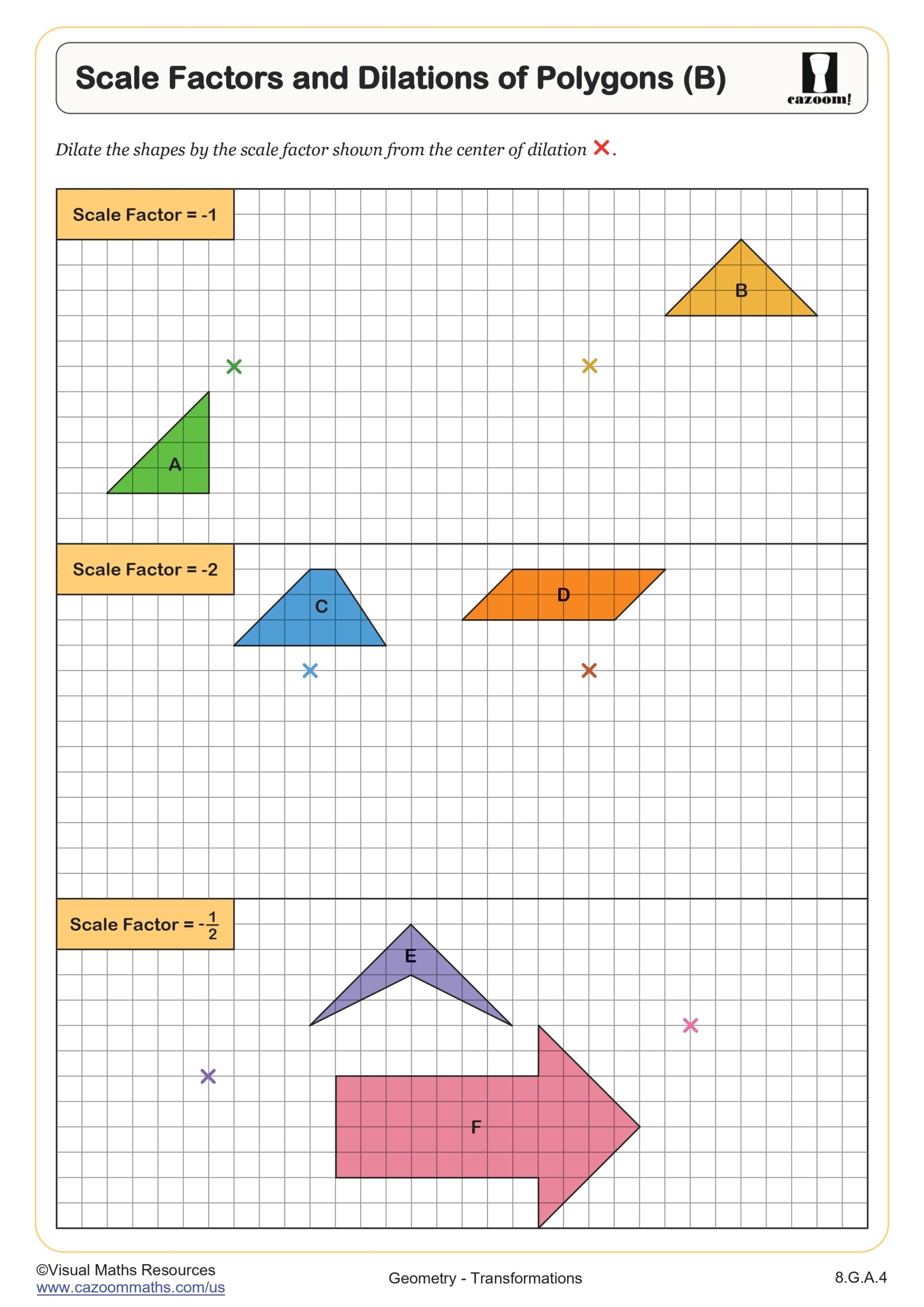 Scale Factors And Dilations Of Polygons B Worksheet 8th Grade PDF Worksheets