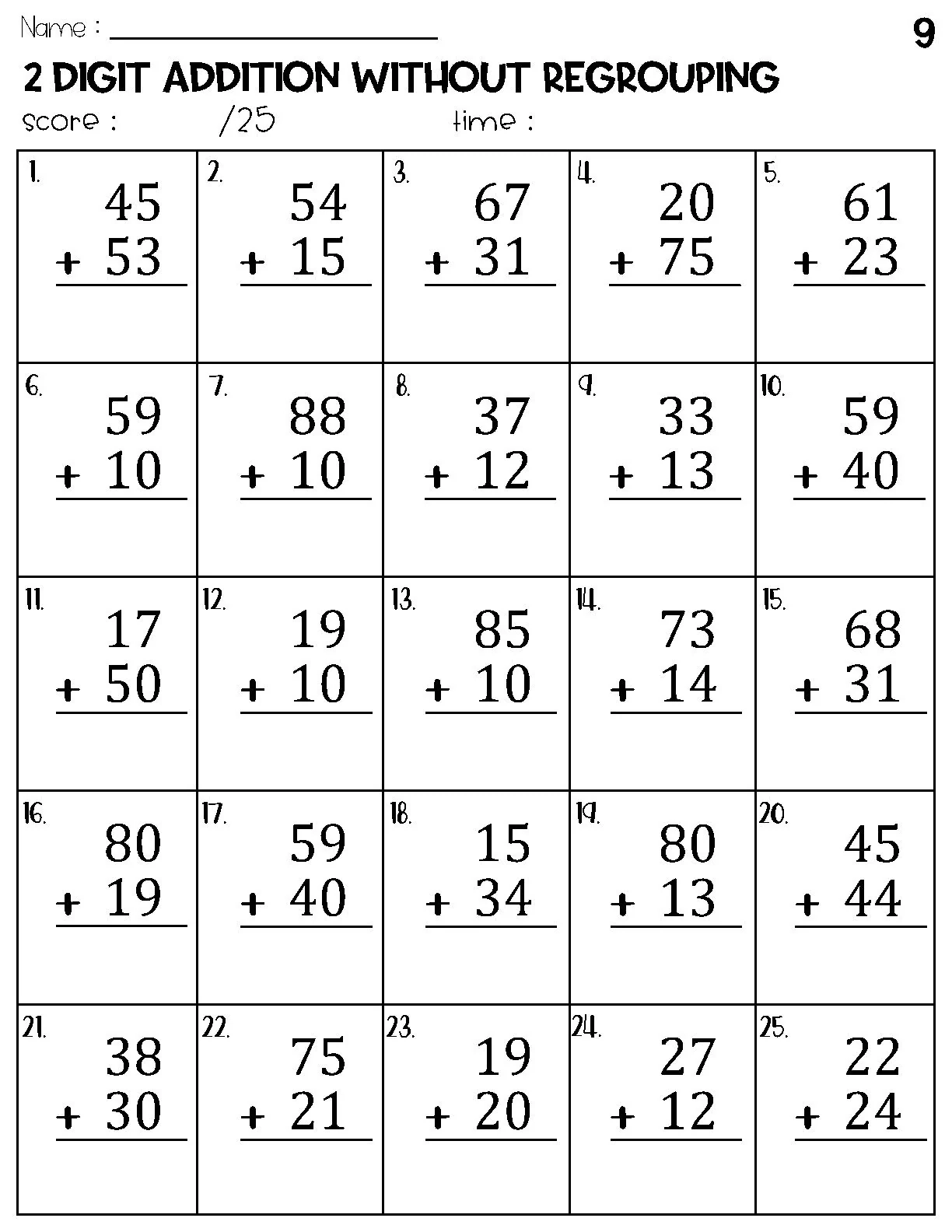 Two Digit Addition Without Regrouping Worksheets Etsy Norway